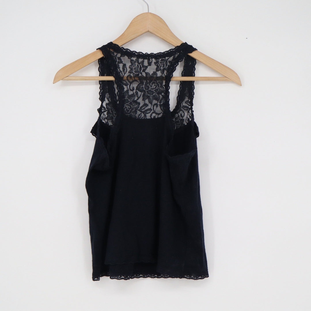 Abercrombie & Fitch Black Lace Racerback Tank Top Ruffle Trim Small