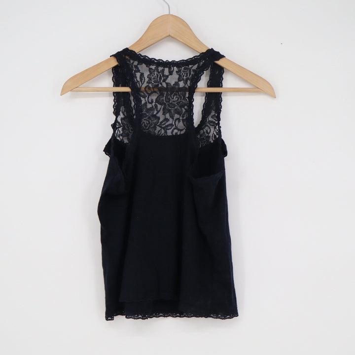 Abercrombie & Fitch Black Lace Racerback Tank Top Ruffle Trim Small
