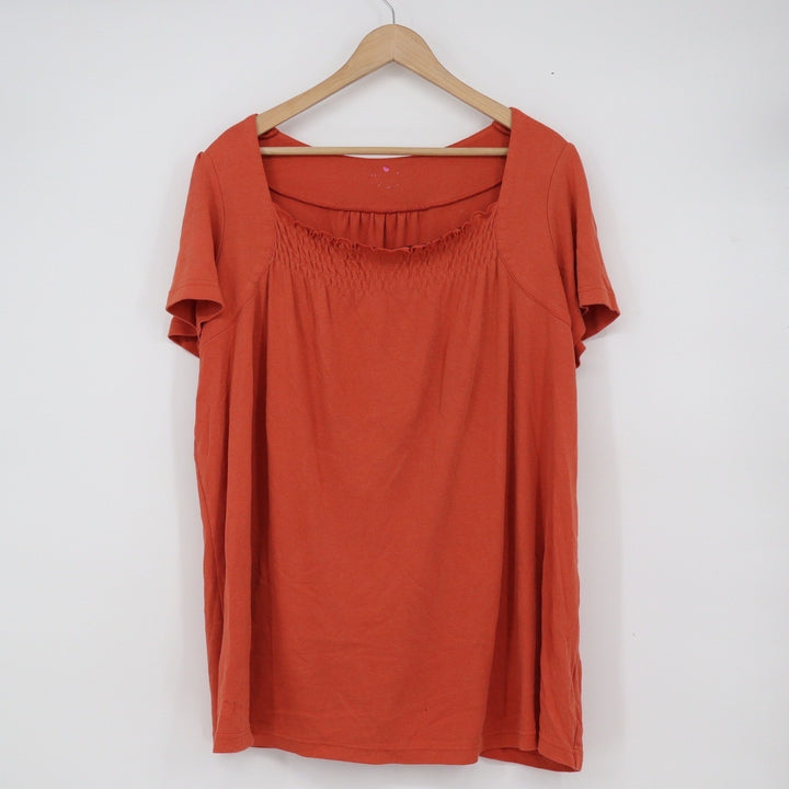 Burnt Orange Smocked Square Neck Short Sleeve Knit Top XXL