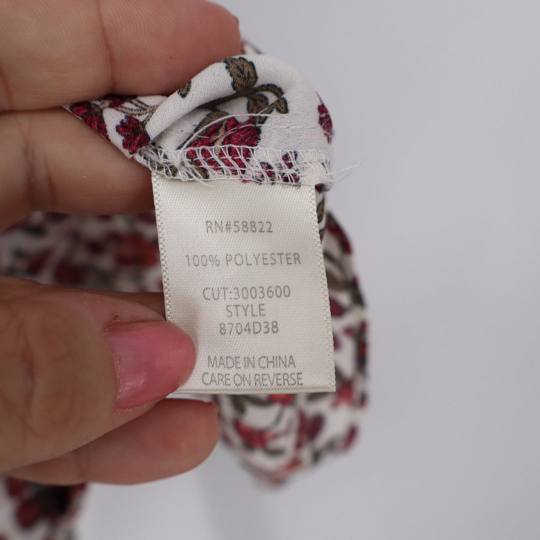 Max Studio Blouse Women's XL Cream Red Floral Ruffle Tie Waist Excellent