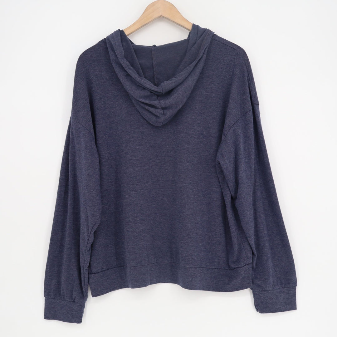 Hoodie Womens Large Blue Space Dye Long Sleeve Kangaroo Pockets Pullover