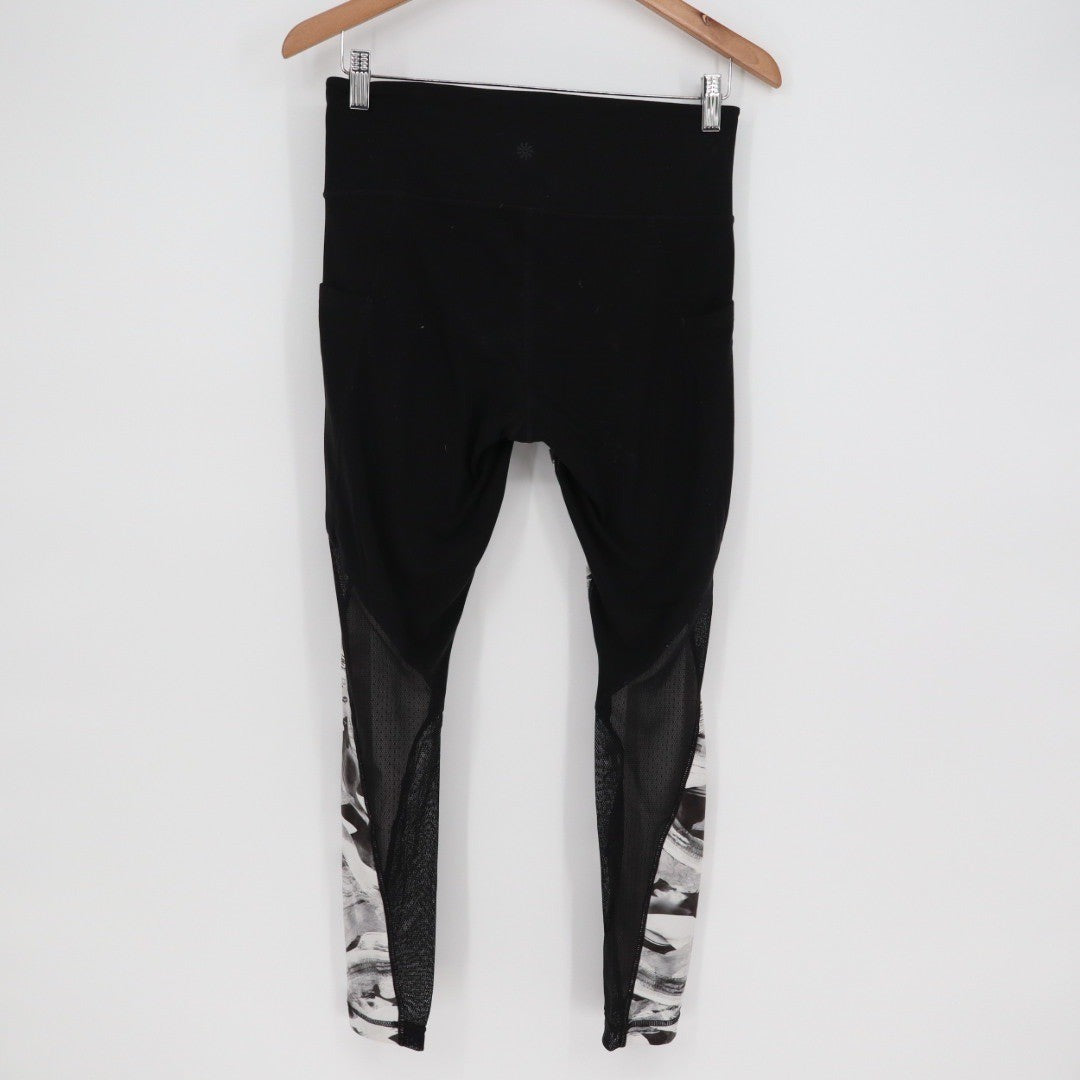 Athleta Black White Abstract Print Mesh Leggings Athletic Pants Size M