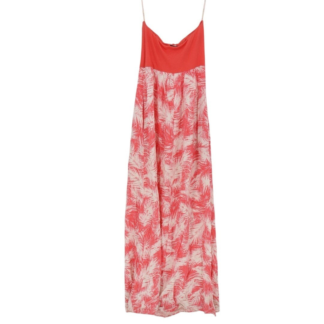 Splendid Maxi Bandeau Strapless Summer Dress Women XS Orange Palm Print Tropical