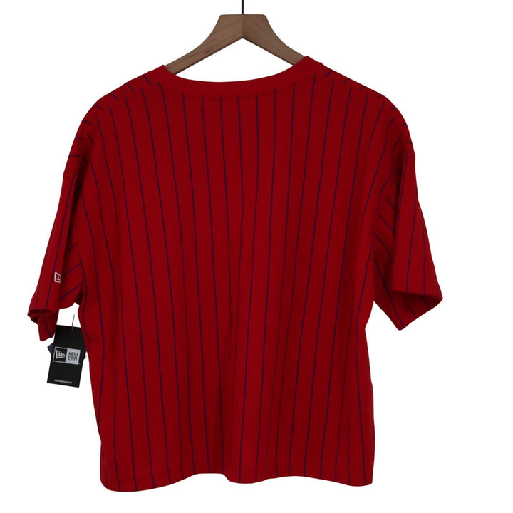 New Era Philadelphia Phillies Red Pinstripe Boxy Cropped T-Shirt Womens Large