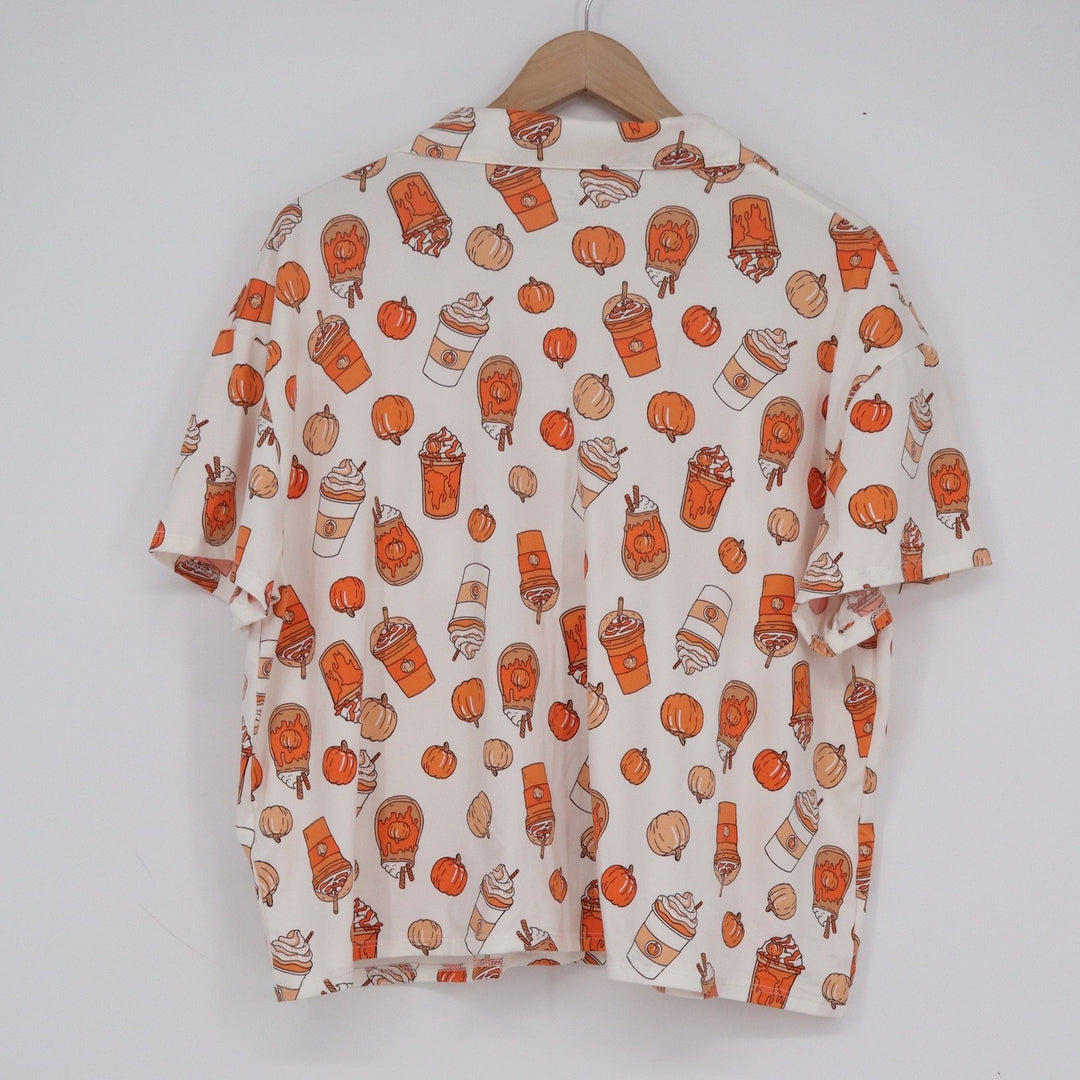 Way to Celebrate Fall Pumpkin Spice Latte Pajama Set Orange White Large 12-14