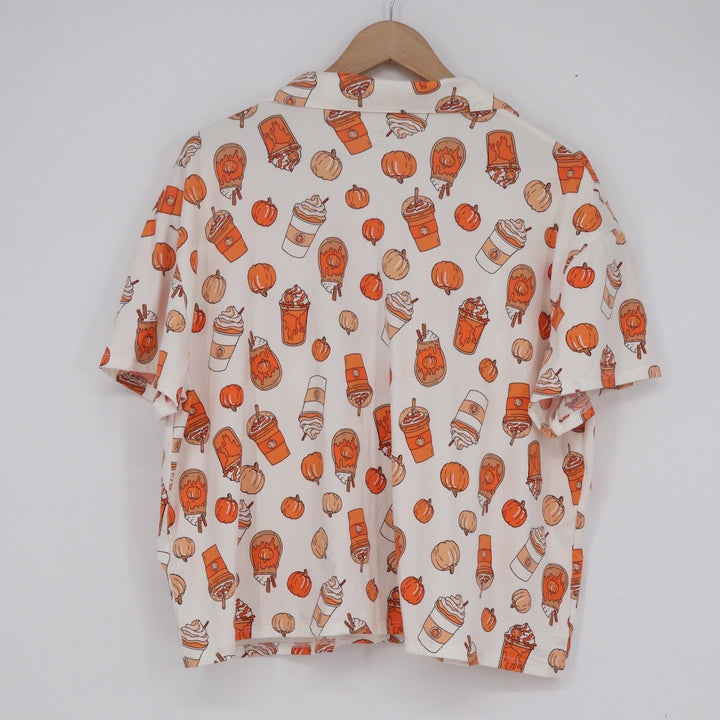 Way to Celebrate Fall Pumpkin Spice Latte Pajama Set Orange White Large 12-14
