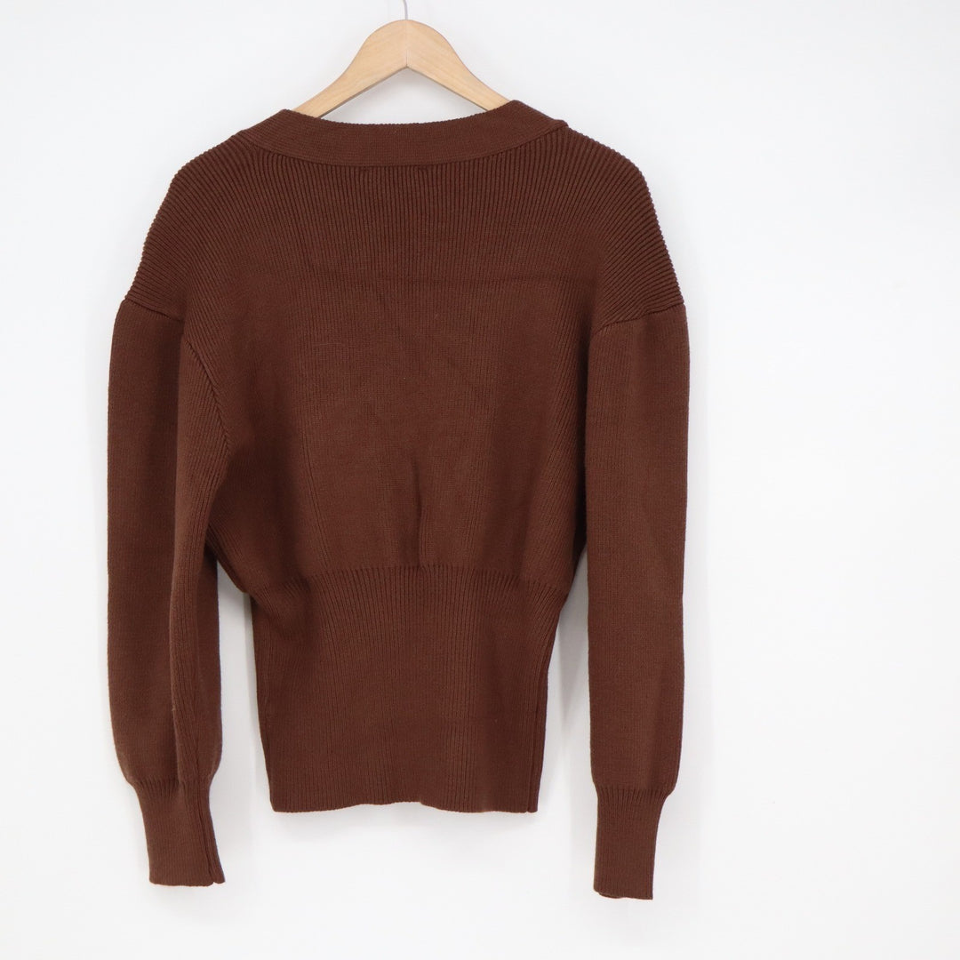 Stile by Per Lei Brown Ribbed Cardigan Statement Button Sweater L