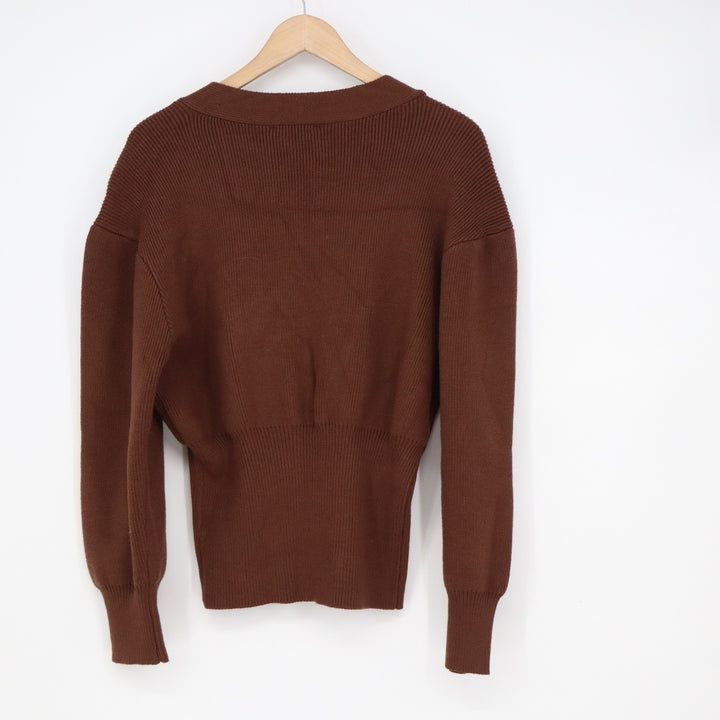 Stile by Per Lei Brown Ribbed Cardigan Statement Button Sweater L