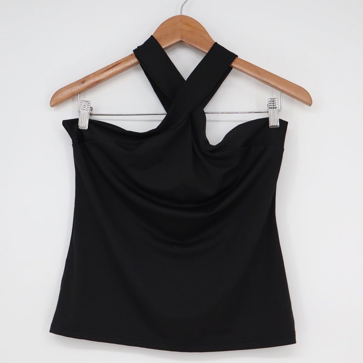 SHEIN Black Crossover Halter Top Draped Neck Sleeveless Slim Fit Large