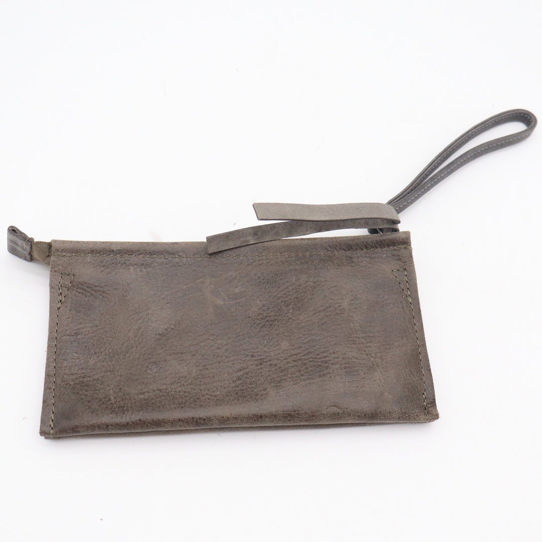 Rough & Tumble Maine Distressed Leather Wristlet Clutch Bag Taupe