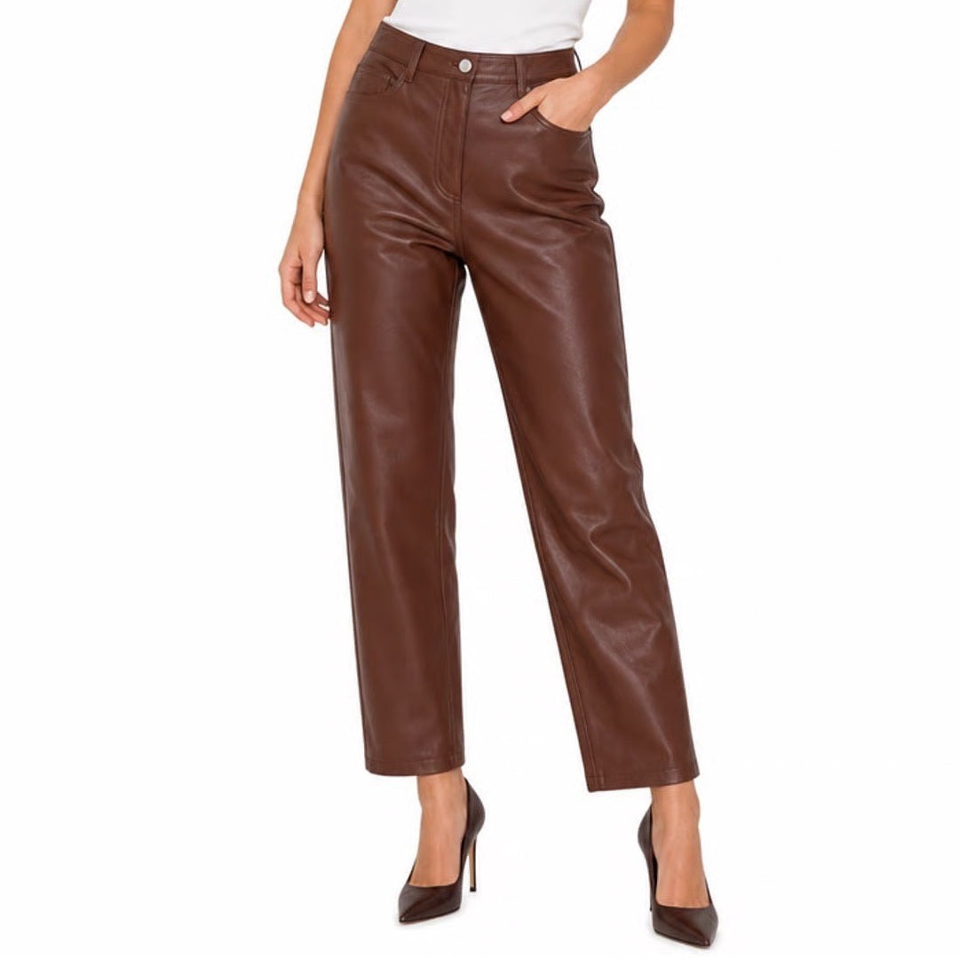 Wilfred Aritzia The Melina Vegan Leather Pants Brown High Waist Straight Leg 12