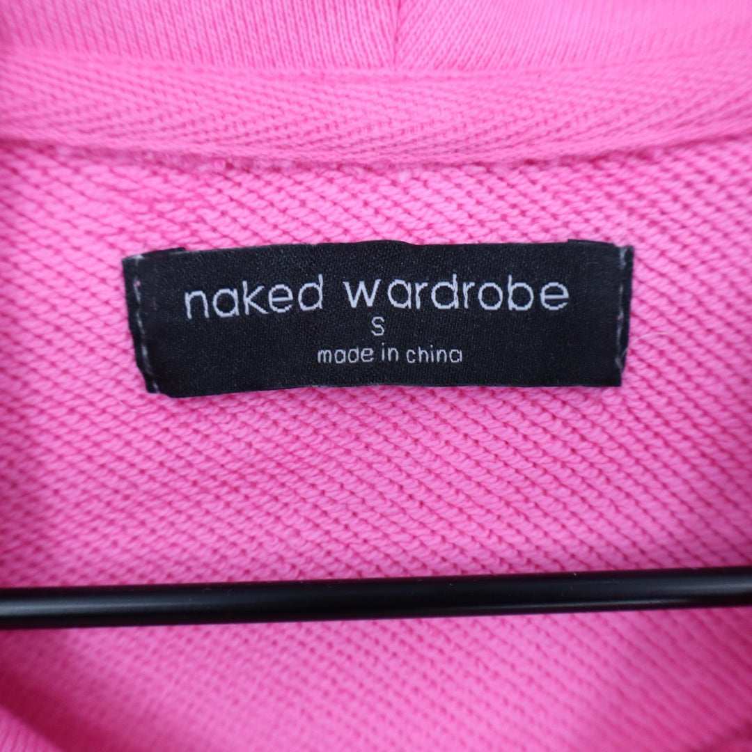 Naked Wardrobe Womens Neon Pink Cropped Hoodie Sweatshirt Size S
