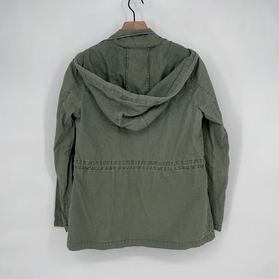 Forever 21 Utility Jacket Olive Green Hooded Drawstring Pockets Size S