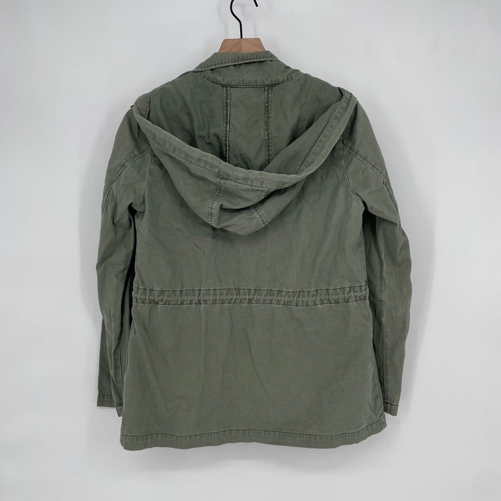 Forever 21 Utility Jacket Olive Green Hooded Drawstring Pockets Size S