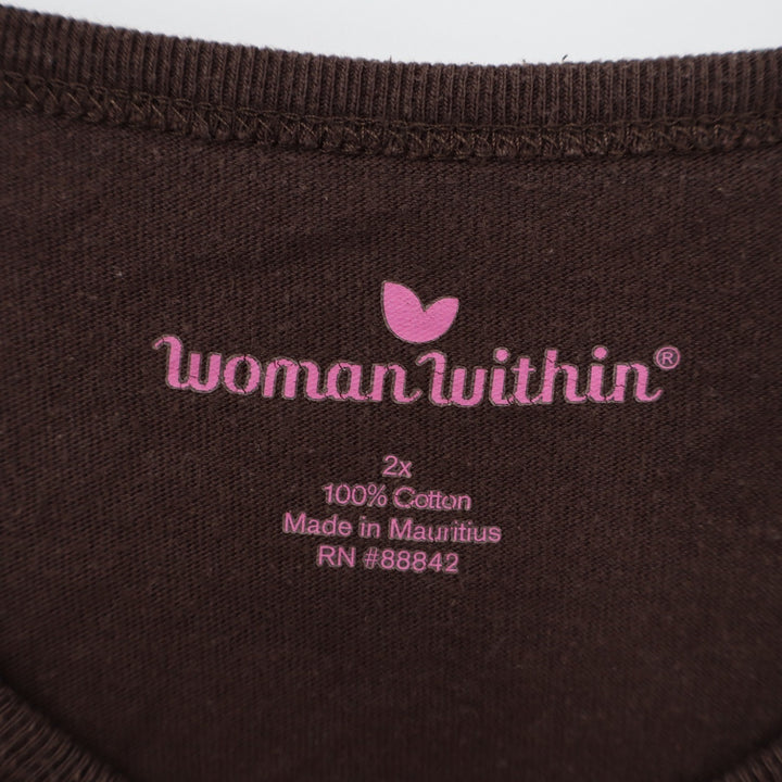 Woman Within Brown Cotton Short Sleeve T-Shirt Plus Size 2X Casual Basic Tee