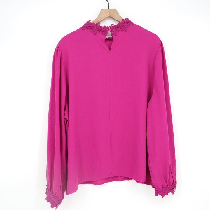 Shein Curve Magenta Pink Pintuck Pleated Lace Trim Blouse 4XL
