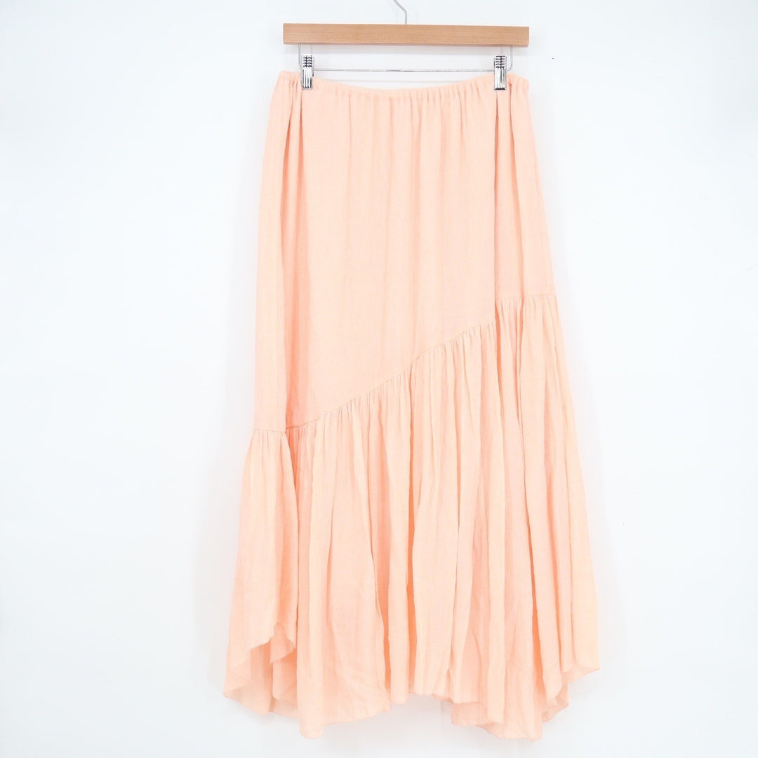 Joie Peach Pink Crinkled Asymmetrical Tiered Maxi Skirt Womens Large