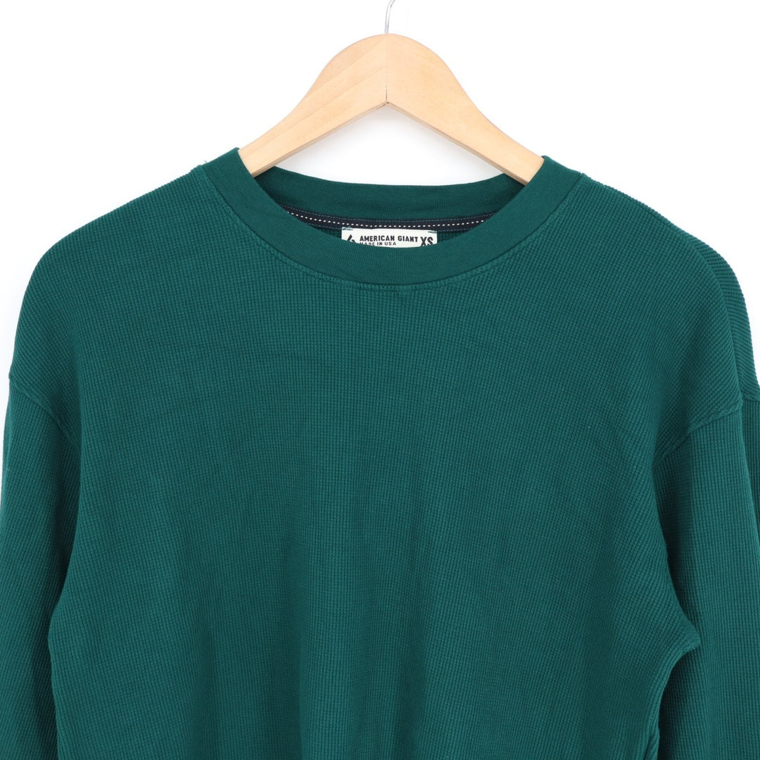 American Giant Thermal T-Shirt Womens XS Green Waffle Knit Curved Hem Crew Neck