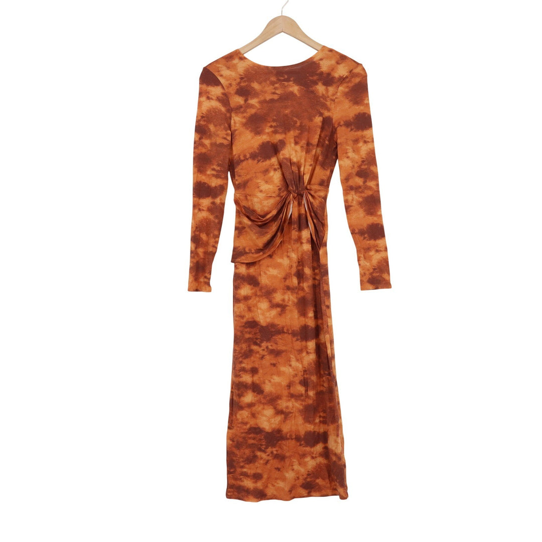 ASOS DESIGN Rust Orange Tie Dye Twist Front Open Back Midi Dress Size 8