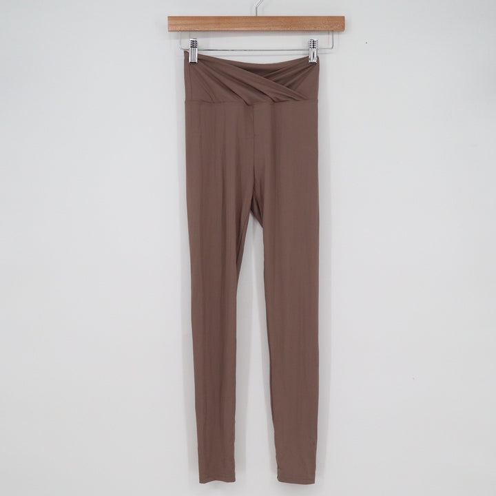 Dazy Mauve Brown Crossover V-Waist High Rise Athletic Leggings Womens Size M