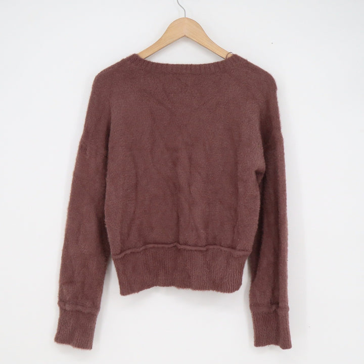 Hippie Rose Womens Mauve Eyelash Knit Fuzzy Sweater Crew Neck Size M
