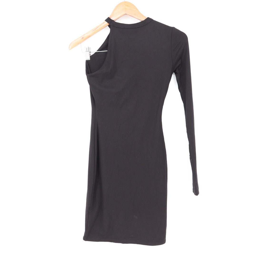 Naked Wardrobe Black One Shoulder Long Sleeve Bodycon Mini Dress Small