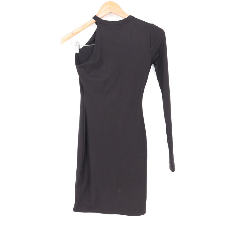 Naked Wardrobe Black One Shoulder Long Sleeve Bodycon Mini Dress Small