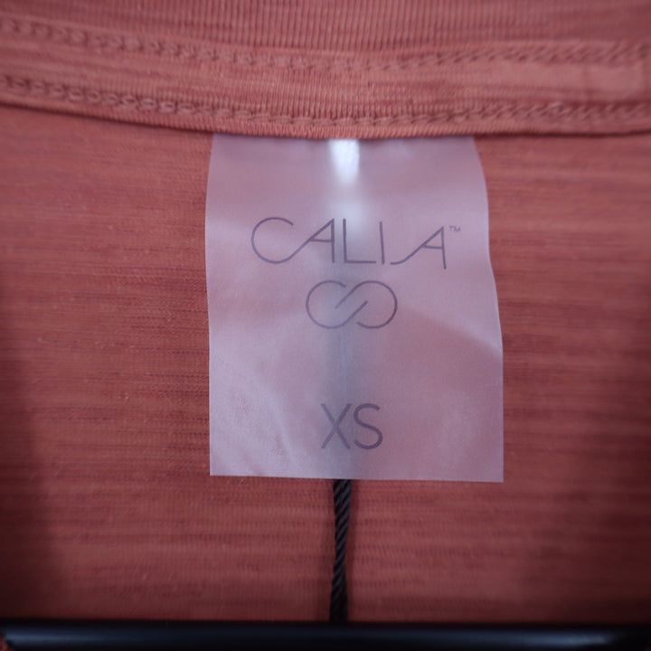 CALIA Tissue Texture Long Sleeve Crew Neck Ruched Top Dark Orange XS