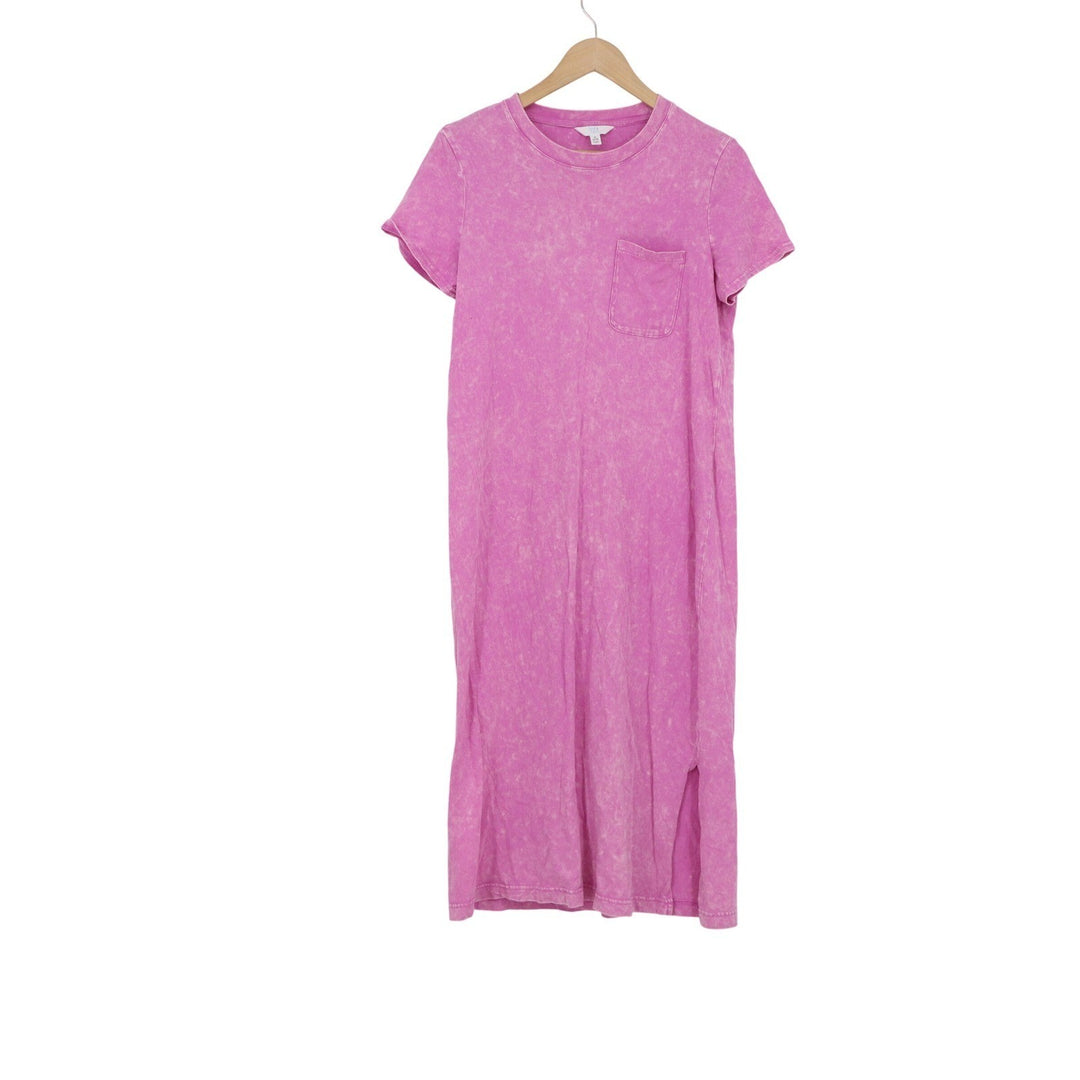 Time and Tru Pink Acid Wash Cotton T-Shirt Midi Dress with Pocket Small 4-6
