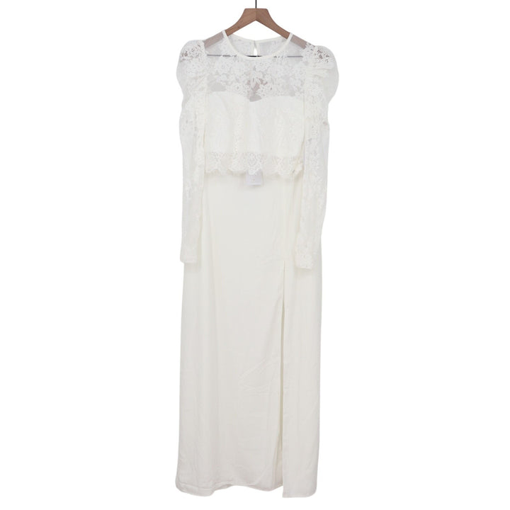 Lulus Heavenly Promise Two Piece Maxi Dress Women Small White Sheer Lace Detail