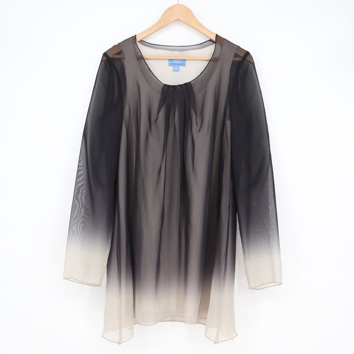 Simply Vera Vera Wang Black Cream Ombre Sheer Long Sleeve Blouse Tank Set Small