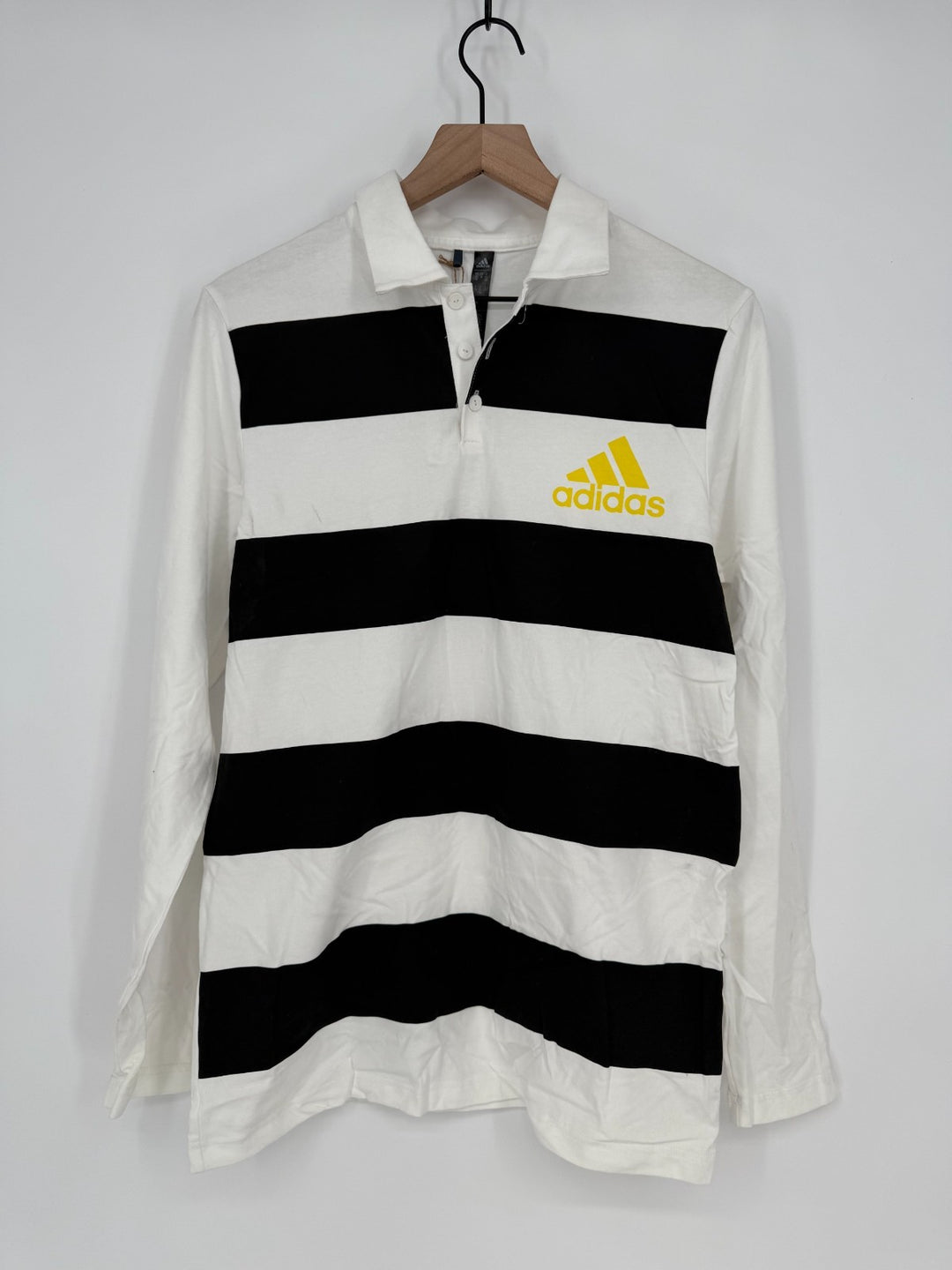 Adidas Rugby Polo Shirt Boys XL Black White Striped Trefoil Logo Cotton Golf