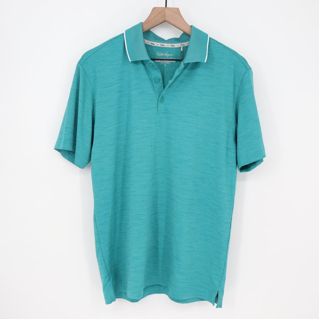 Walter Hagen Mens P11 Birdseye Athletic Fit Polo Shirt Aqua Blue Heather Small