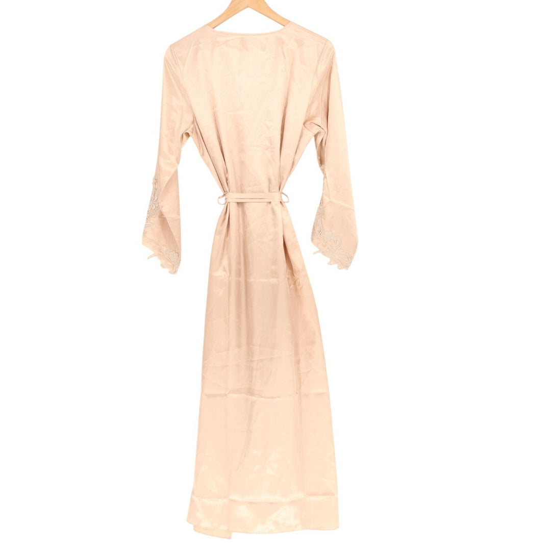 Flora Nikrooz Stella Robe Womens Small Beige Shimmer Venice Trim Belted Waist
