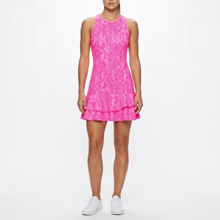 Ellabelle Tennis Mini Dress Womens Large Pink Snake Print Round Neck Sleeveless