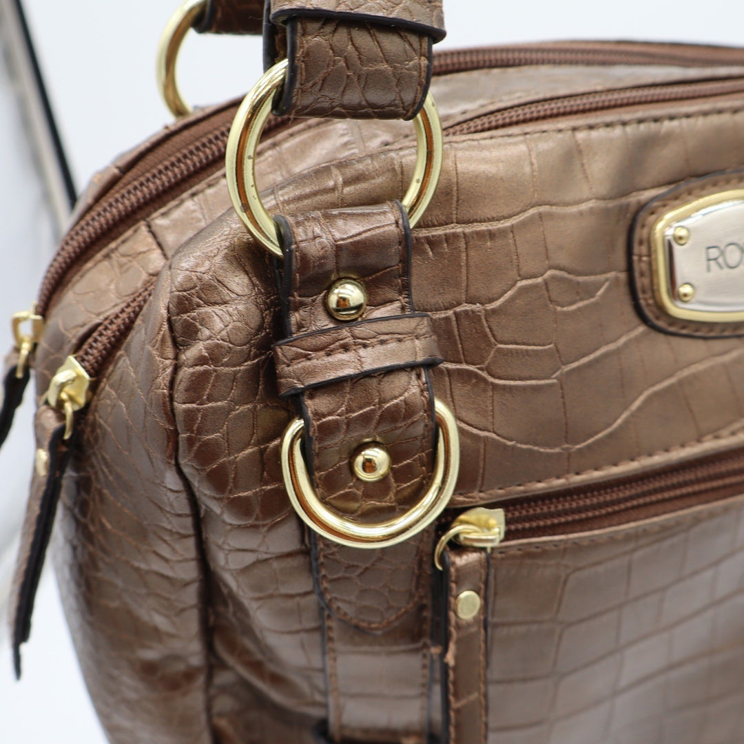 Rosetti Shoulder Bag Womens Medium Croc Embossed Bronze Faux Leather Excellent