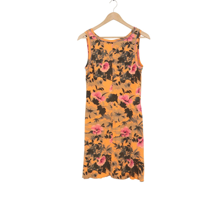 City Lights San Francisco Womens Orange Pink Floral Tropical Tank Mini Dress L