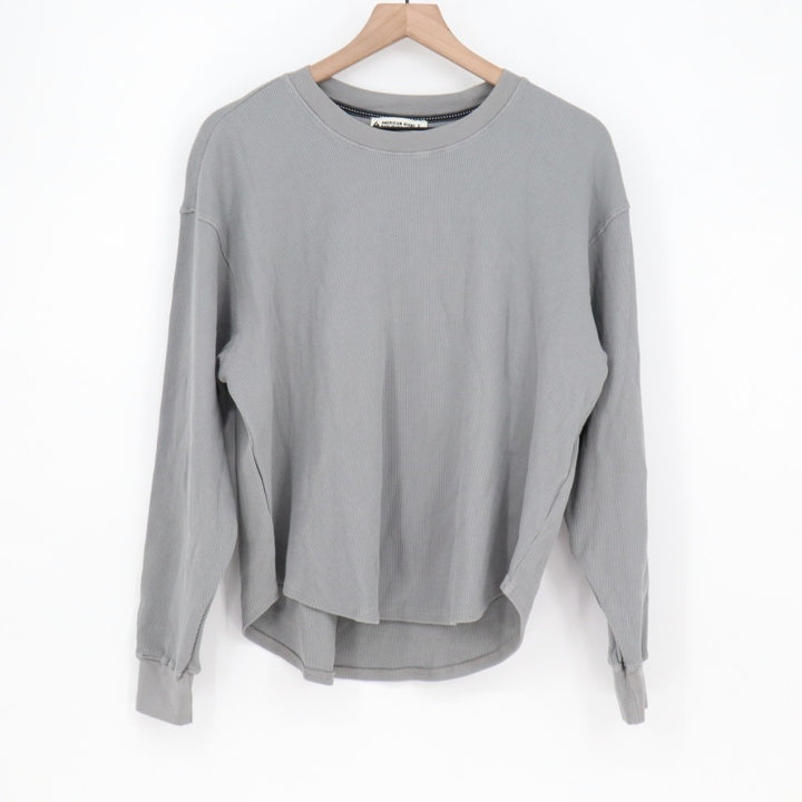American Giant Thermal Crew Tee Shirt Womens L Sharkskin Waffle Knit Curved Hem