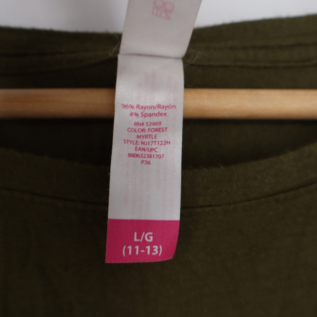 No Boundaries Forest Myrtle Olive Green Raglan Long Sleeve Top Large