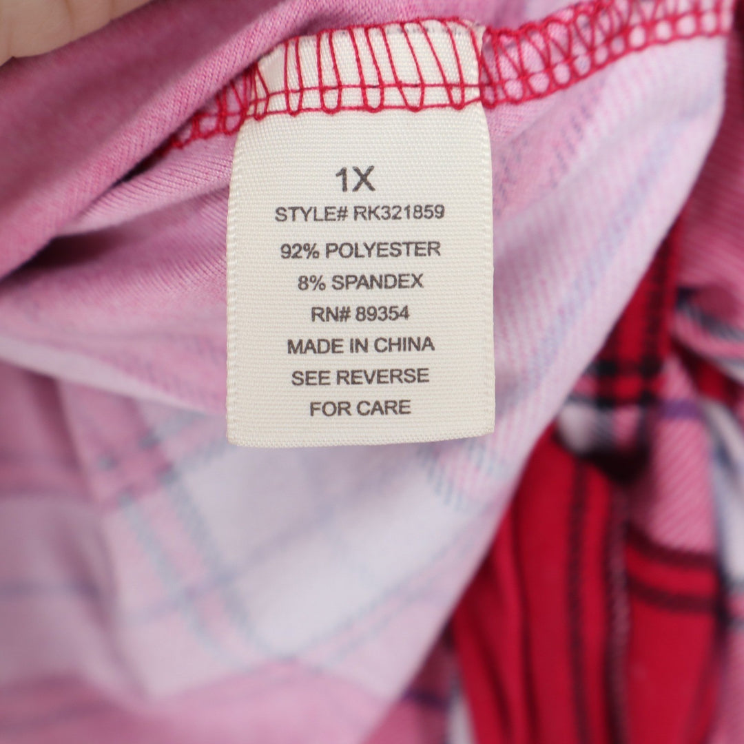 No Comment Plus Womens Red Plaid Hooded Button Down Shirt 1X