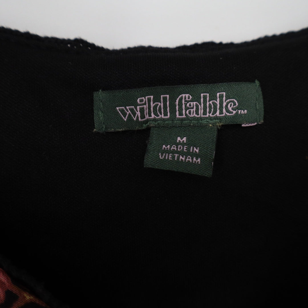 Wild Fable Pink Floral Sweetheart Tie Front Blouse Black Boho Peasant Top Medium