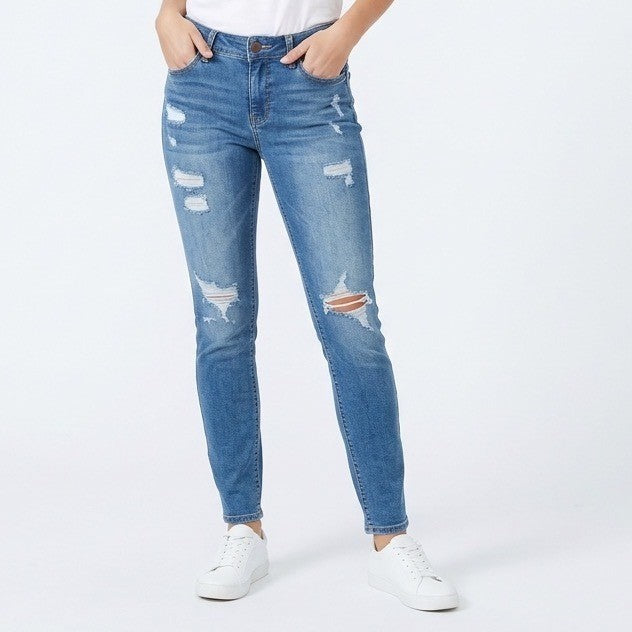 Indigo Rein Jeans Womens 13 Blue Denim Distressed 5-Pockets High Rise Skinny Leg