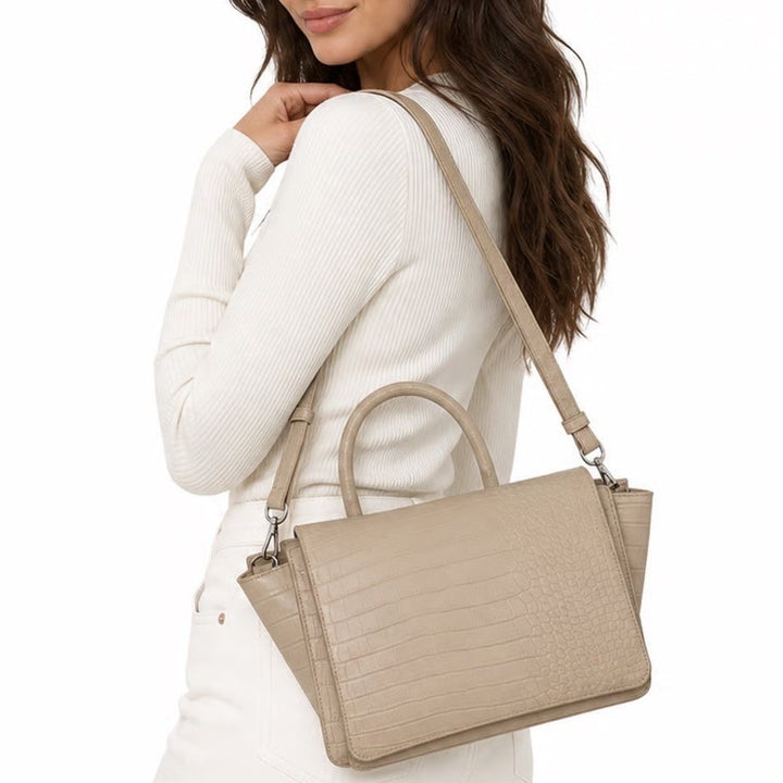 A New Day Cream Faux Croc Embossed Satchel Crossbody Bag Beige