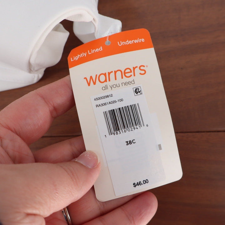 Warners No Side Effects White Underwire Bra Lightly Lined 38C RA3061A