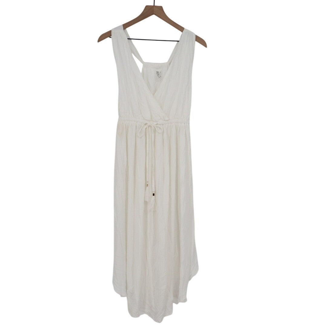 Lulus Santorini Sun Swim Cover-Up Dress Womens XS White Pleated Drawstring Waist