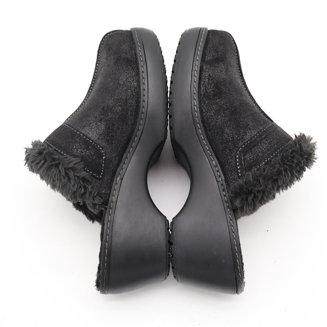 Crocs Sarah Fuzz Lined Clog Black Faux Fur Wedge Mules Womens Size 8