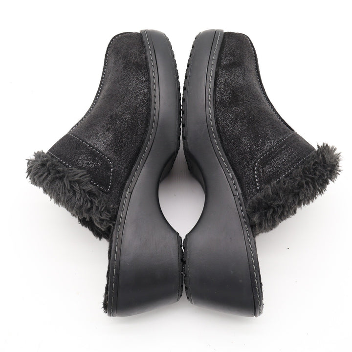 Crocs Sarah Fuzz Lined Clog Black Faux Fur Wedge Mules Womens Size 8