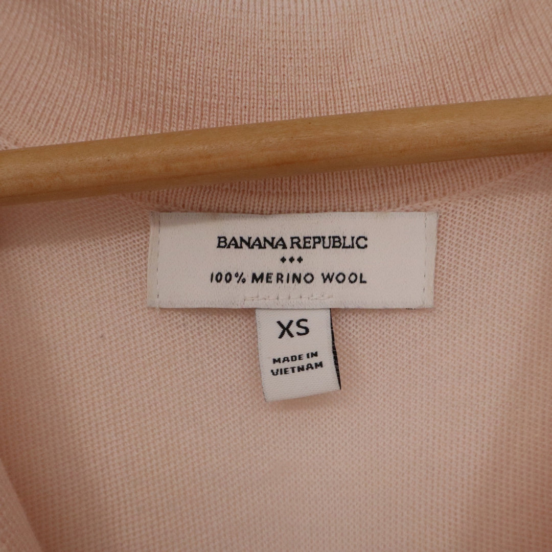 Banana Republic Womens XS Peach Pink 100% Merino Wool Polo V-Neck Sweater