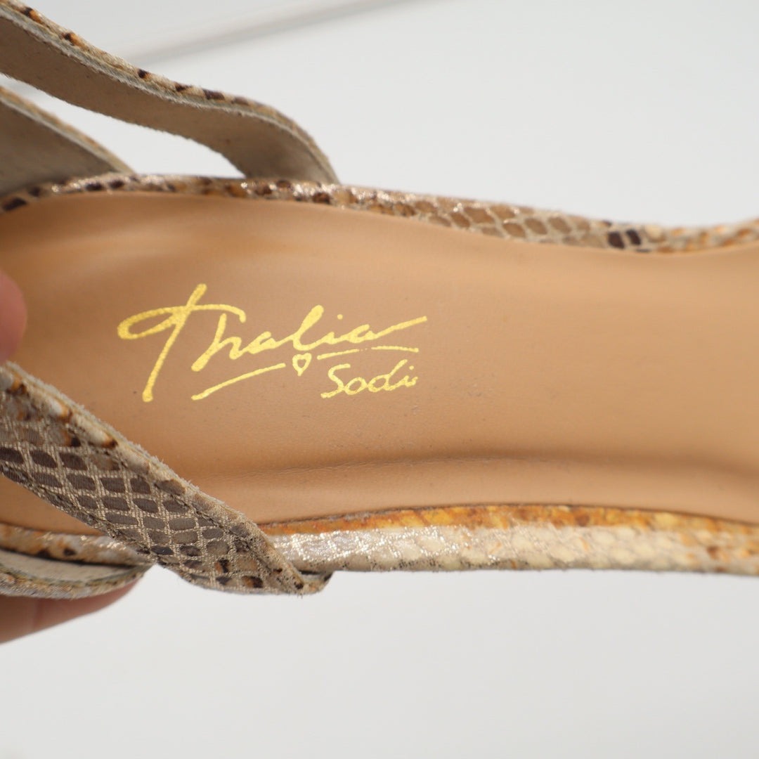 Thalia Sodi Womens Snakeskin Embossed Wedge Sandals Beige Gold Heart