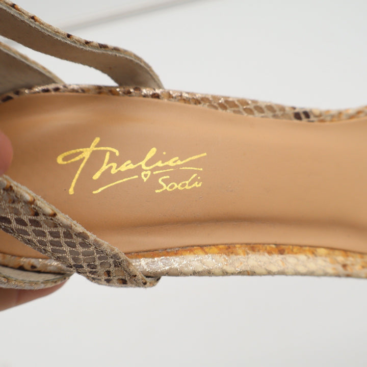 Thalia Sodi Womens Snakeskin Embossed Wedge Sandals Beige Gold Heart